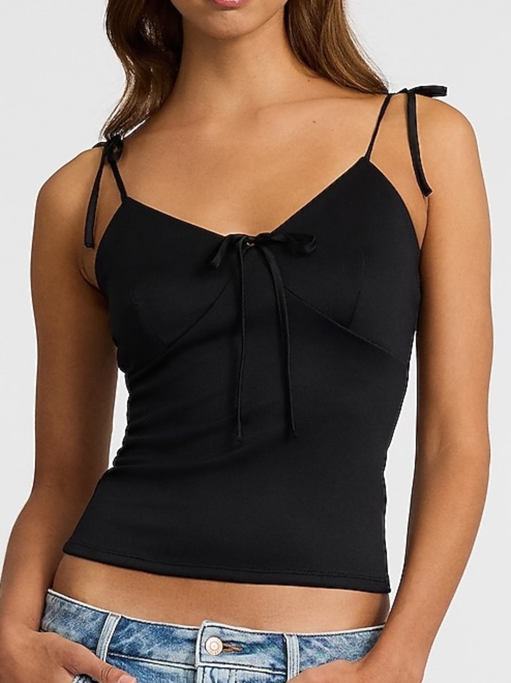 Express Black Studio Stretch Crepe Tie Strap Bow Cami Size M